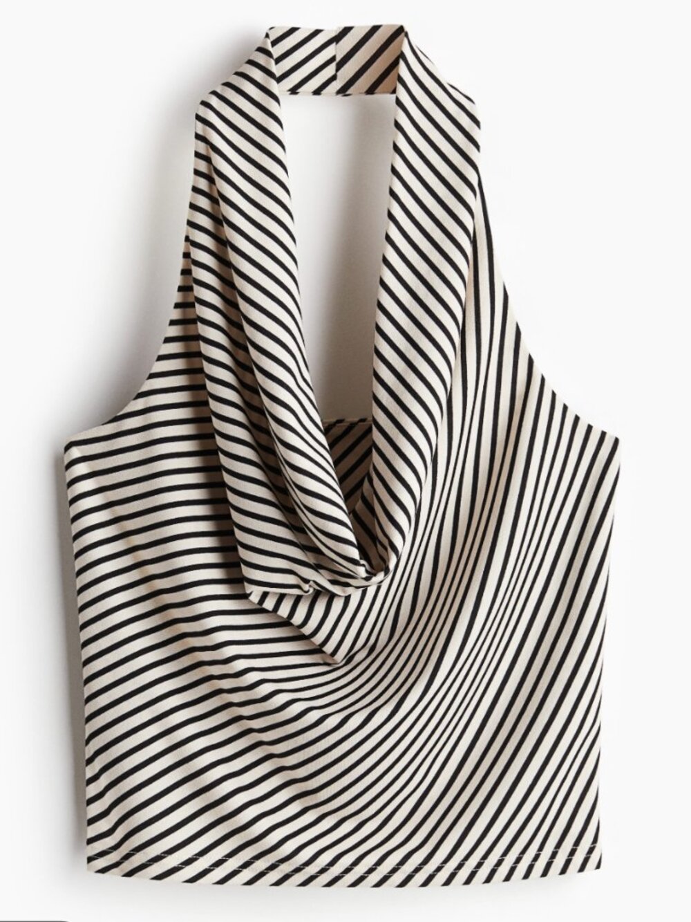 H&M Crepe Halterneck Top - White and Black Strip